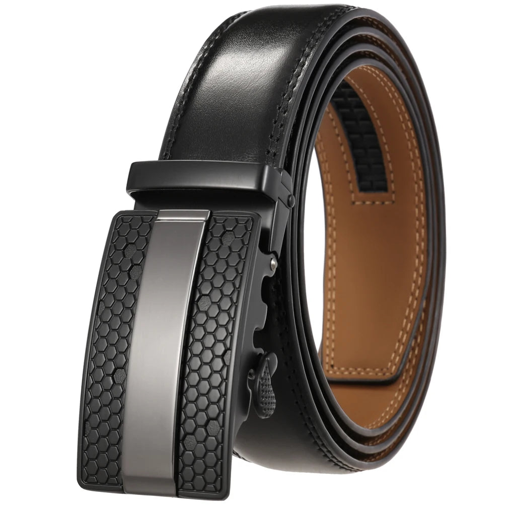 JMT-128458 Men's Leather Belt with Alloy Automatic Buckle - Custom Fit Design