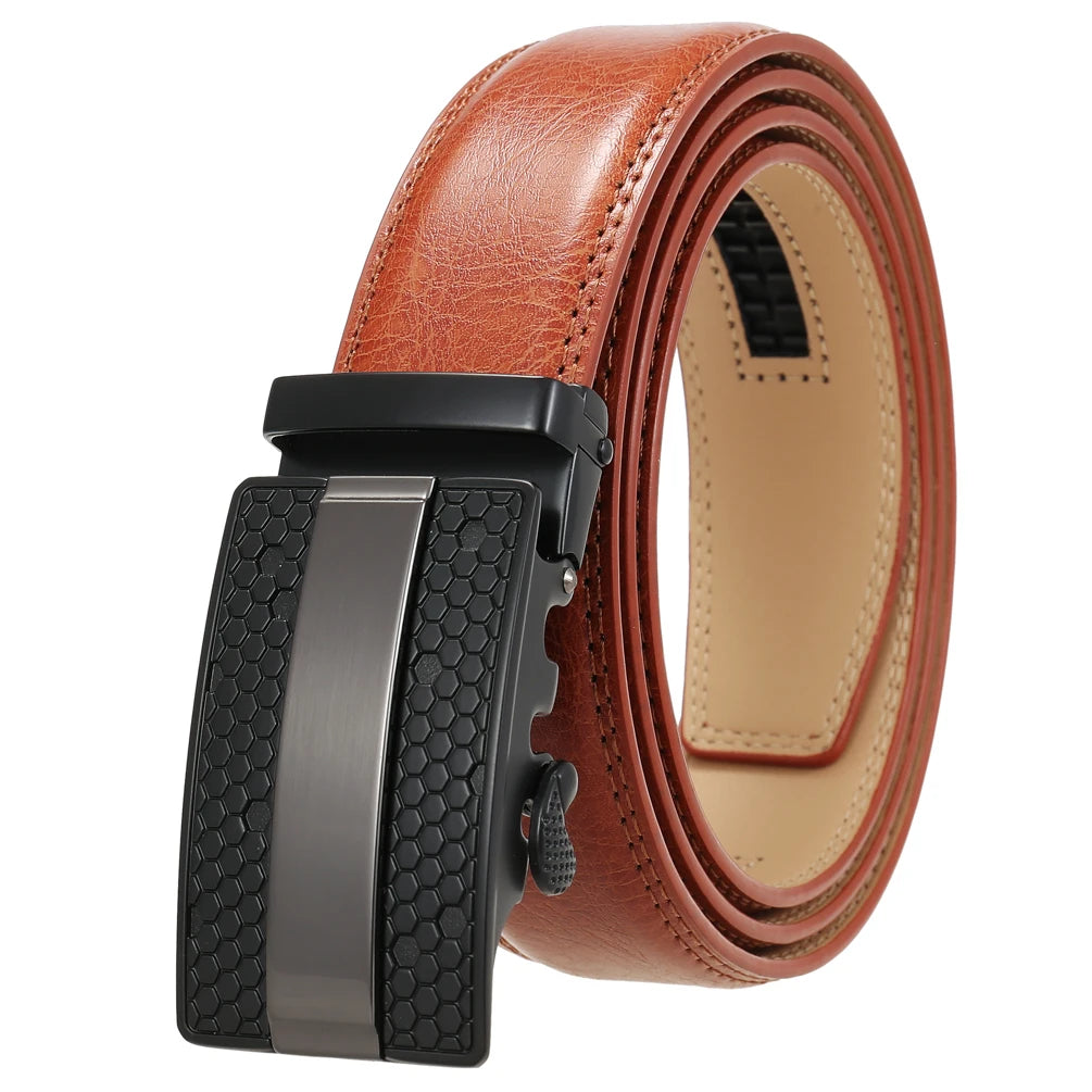 JMT-128458 Men's Leather Belt with Alloy Automatic Buckle - Custom Fit Design