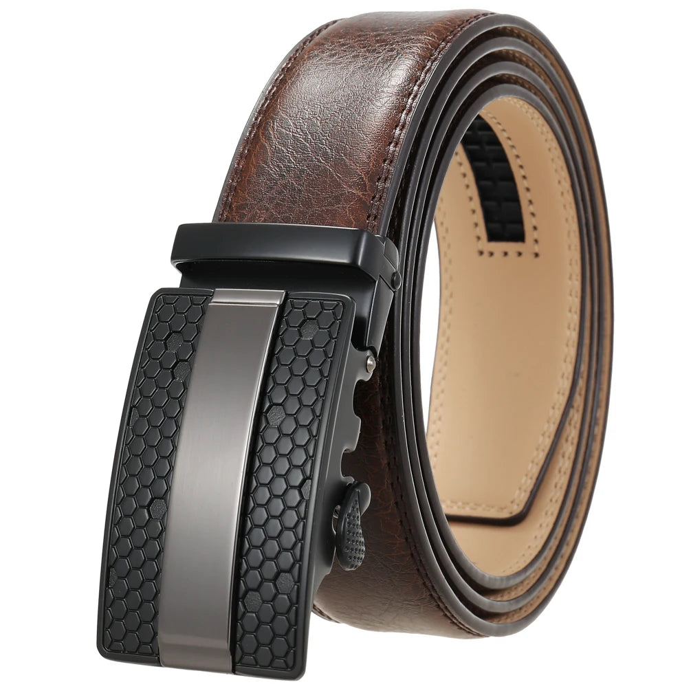 JMT-128458 Men's Leather Belt with Alloy Automatic Buckle - Custom Fit Design