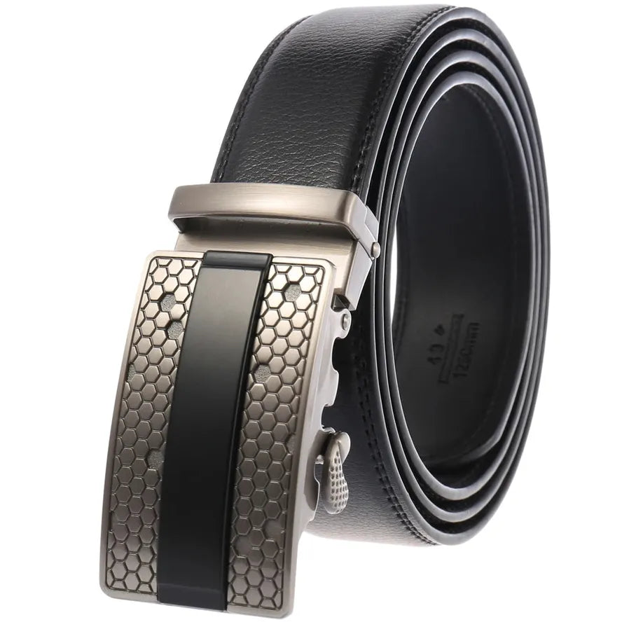 JMT-128458 Men's Leather Belt with Alloy Automatic Buckle - Custom Fit Design