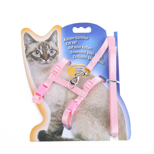 JMT-129354 Nylon Chest Strap Harness for Cats with Hand Holding Rope - Multiple Color Options