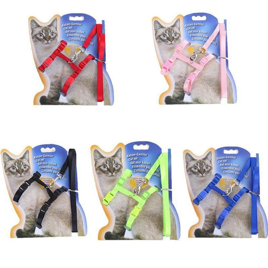 JMT-129354 Nylon Chest Strap Harness for Cats with Hand Holding Rope - Multiple Color Options