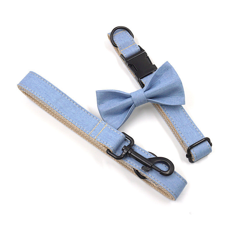 JMT-129674 Denim Pet Collar and Leash Set with Bowknot – Lightweight and Stylish Solution for Dogs