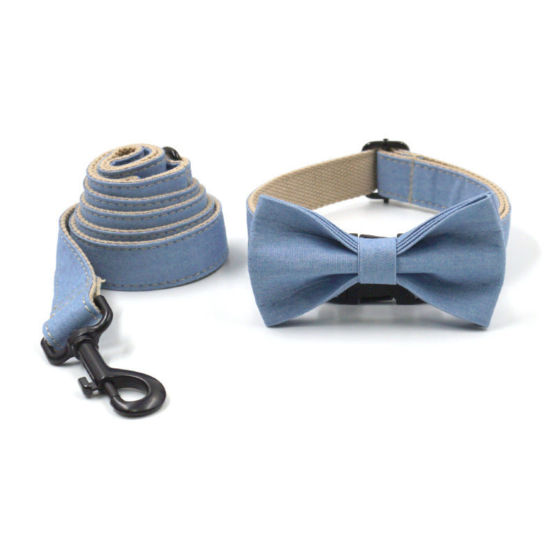 JMT-129674 Denim Pet Collar and Leash Set with Bowknot – Lightweight and Stylish Solution for Dogs