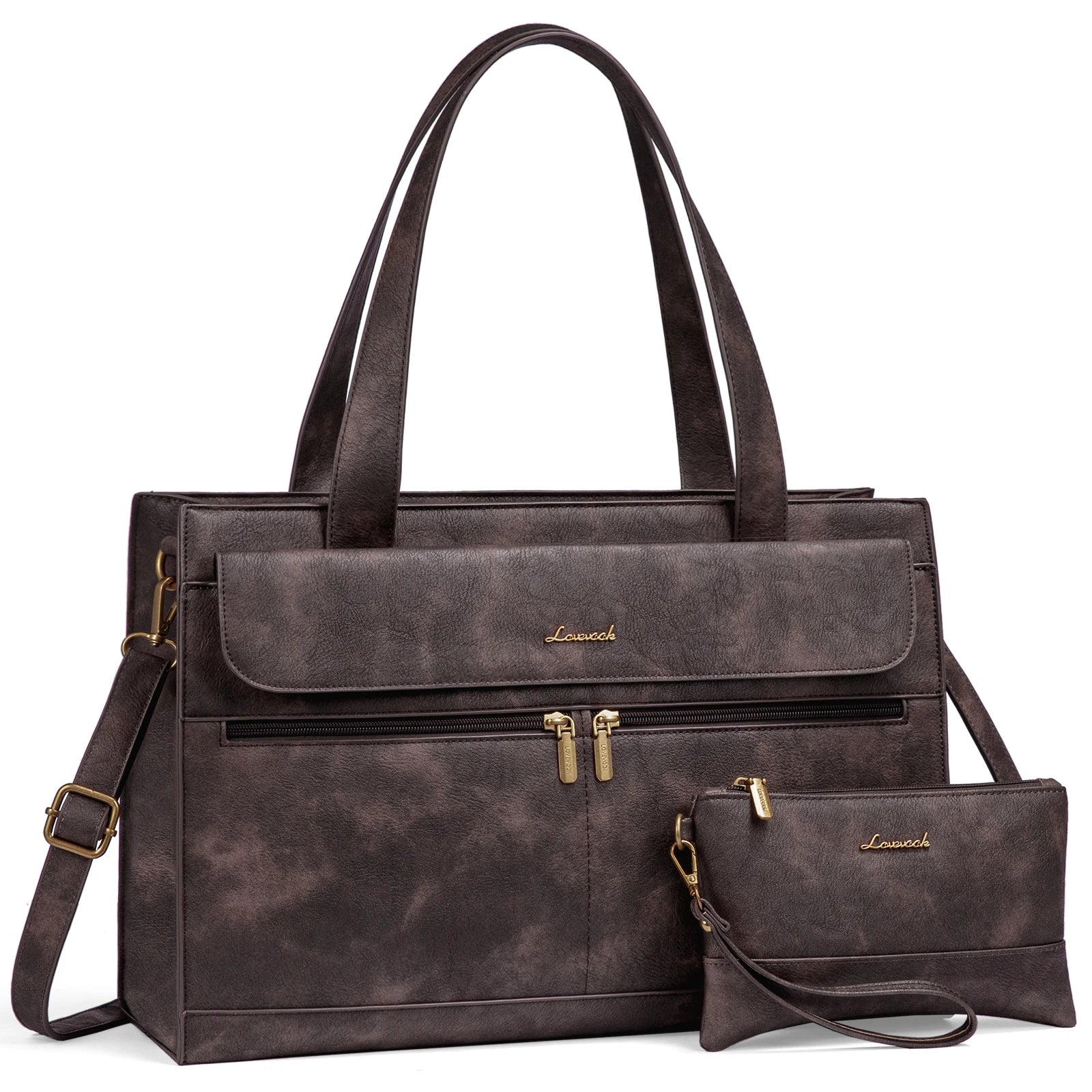 JMT-129738 Leather Laptop Tote Bag for Women, 15.6 Inch Work Briefcase with Removable Clutch Purse