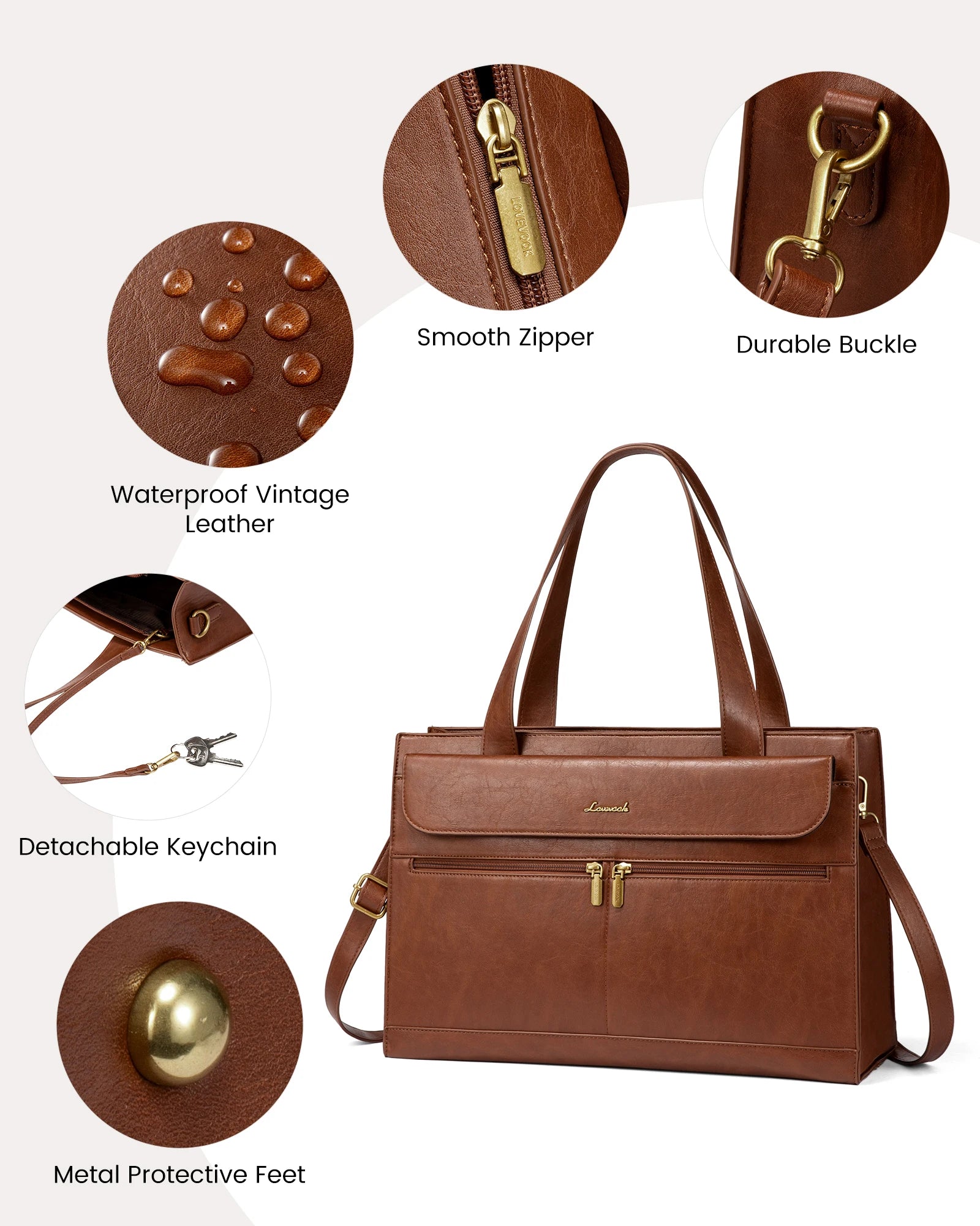 JMT-129738 Leather Laptop Tote Bag for Women, 15.6 Inch Work Briefcase with Removable Clutch Purse
