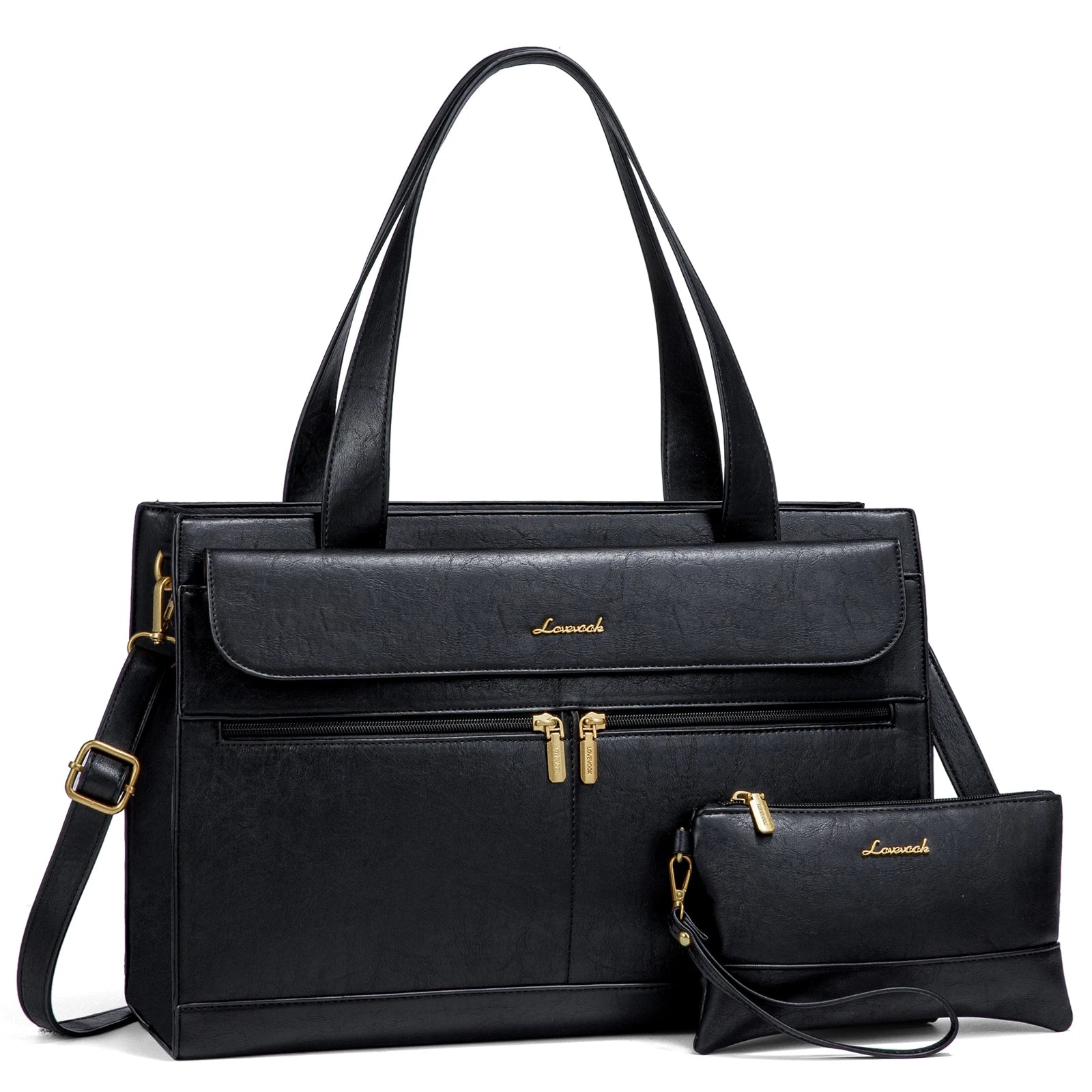 JMT-129738 Leather Laptop Tote Bag for Women, 15.6 Inch Work Briefcase with Removable Clutch Purse
