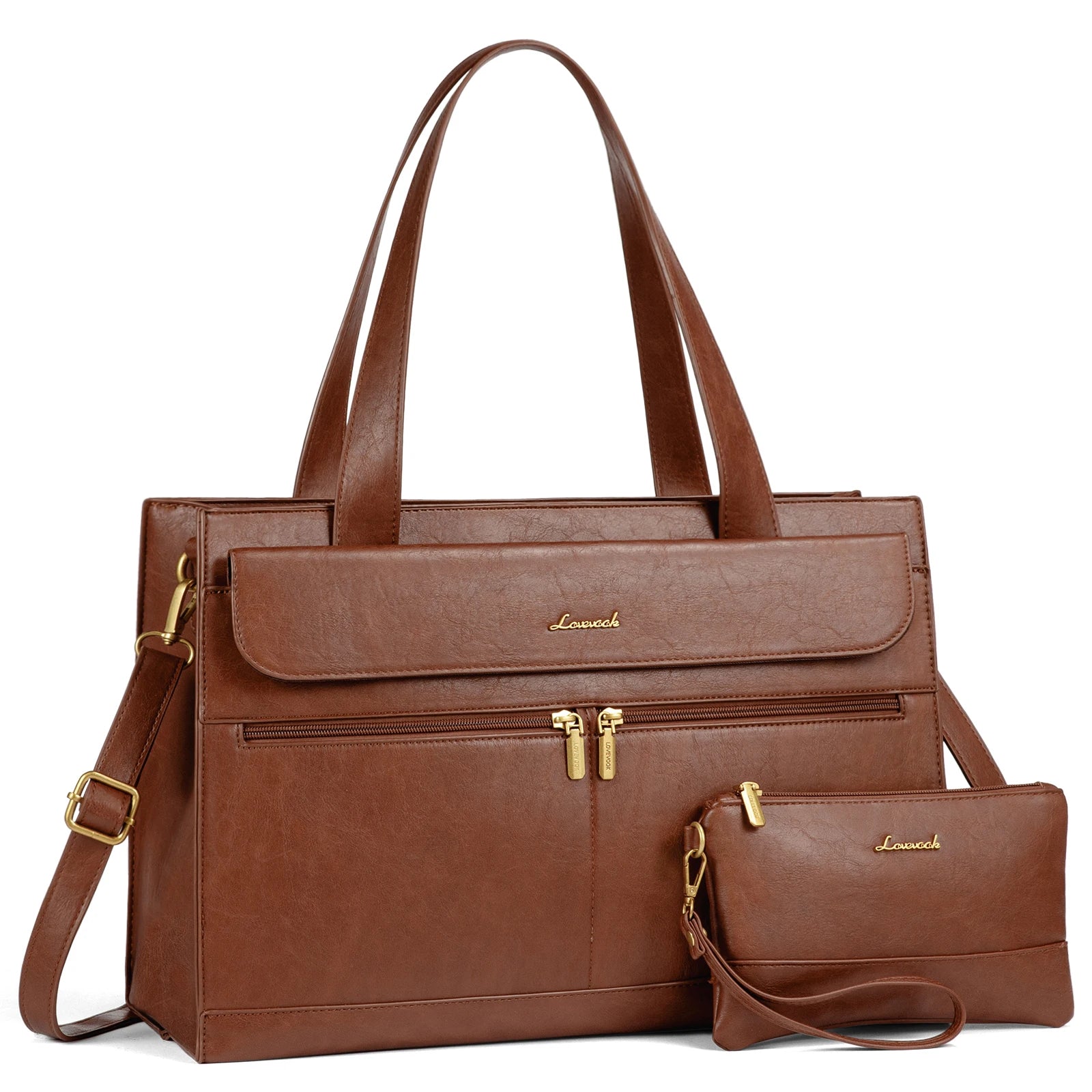 JMT-129738 Leather Laptop Tote Bag for Women, 15.6 Inch Work Briefcase with Removable Clutch Purse