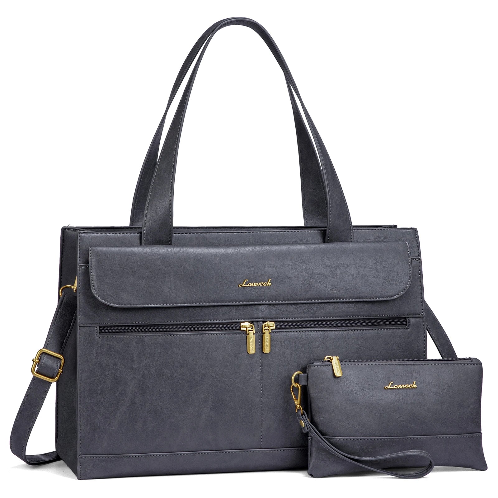 JMT-129738 Leather Laptop Tote Bag for Women, 15.6 Inch Work Briefcase with Removable Clutch Purse