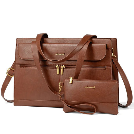 JMT-129738 Leather Laptop Tote Bag for Women, 15.6 Inch Work Briefcase with Removable Clutch Purse