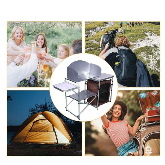 JMT-130058 Double-decker Outdoor Camping Storage Rack with Mobile Barbecue Table