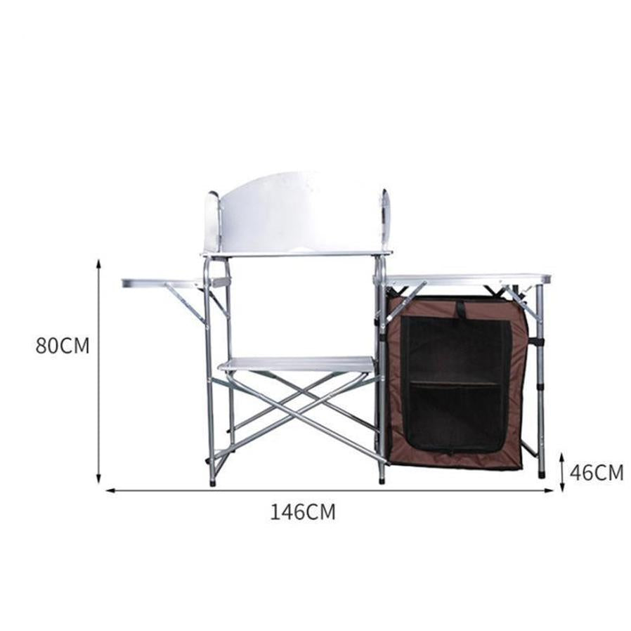 JMT-130058 Double-decker Outdoor Camping Storage Rack with Mobile Barbecue Table