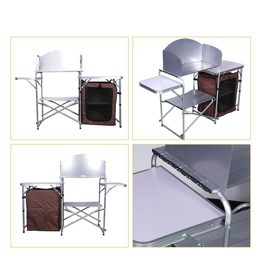 JMT-130058 Double-decker Outdoor Camping Storage Rack with Mobile Barbecue Table