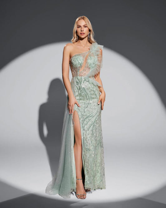 JMT-130250 Elegant Green Evening Dress for Women - Style SH0114