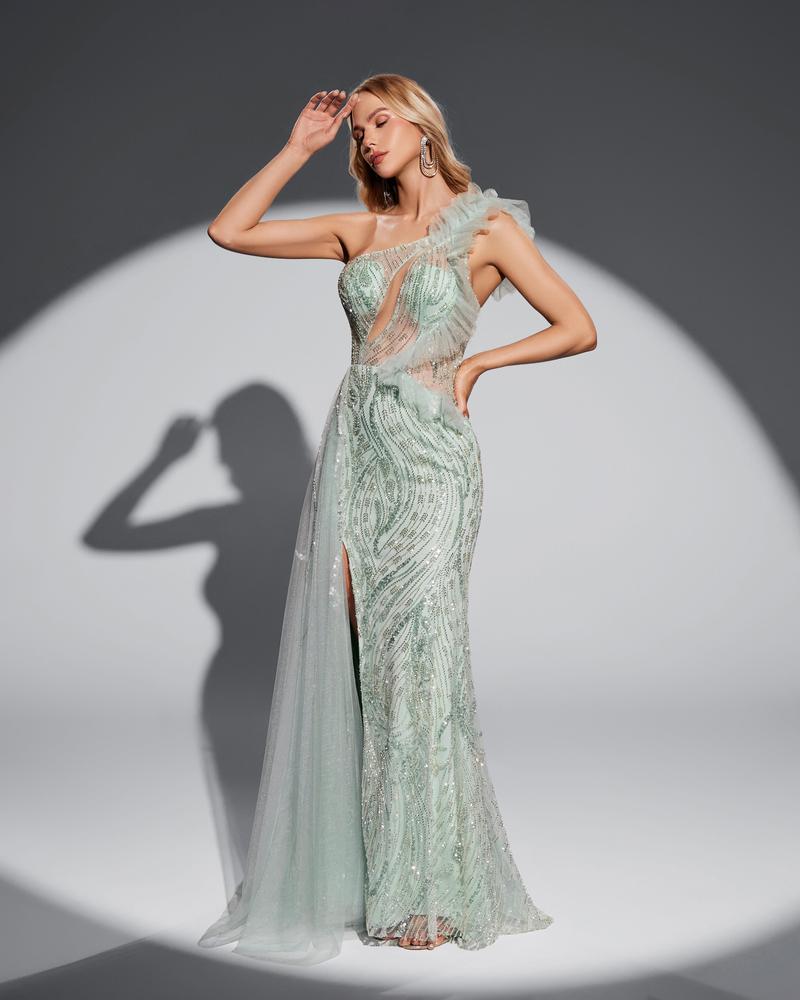 JMT-130250 Elegant Green Evening Dress for Women - Style SH0114
