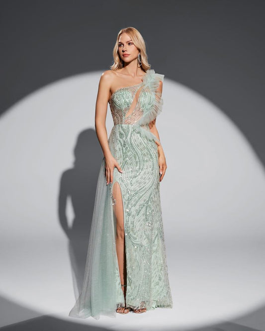 JMT-130250 Elegant Green Evening Dress for Women - Style SH0114