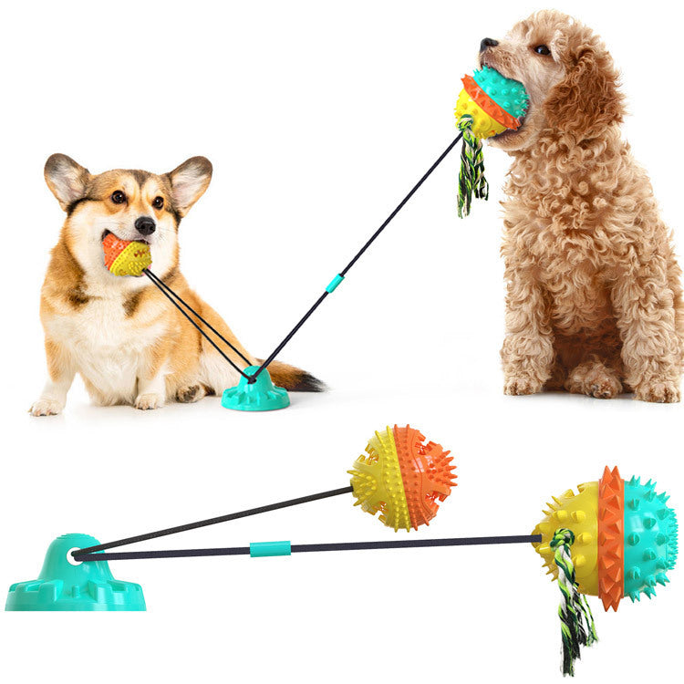 JMT-130314 Durable TPR Dog Toys with Suction Cup and Jumping Vocal Ball - Multiple Colors Available