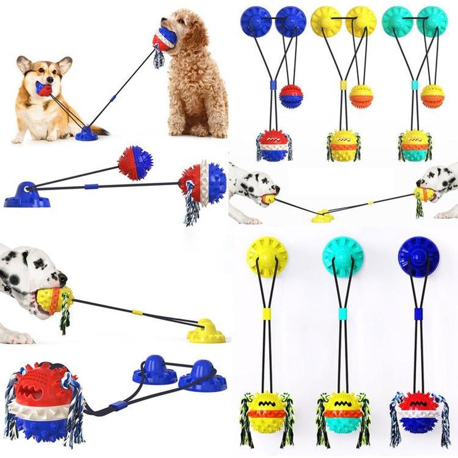 JMT-130314 Durable TPR Dog Toys with Suction Cup and Jumping Vocal Ball - Multiple Colors Available