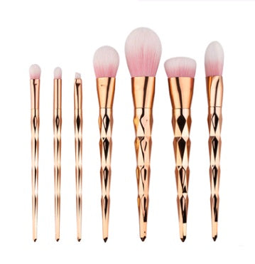 JMT-130442 7-Piece Nylon Makeup Brush Set with Long Plastic Handles, Diamond Foundation Brush Included