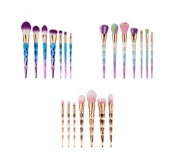 JMT-130442 7-Piece Nylon Makeup Brush Set with Long Plastic Handles, Diamond Foundation Brush Included