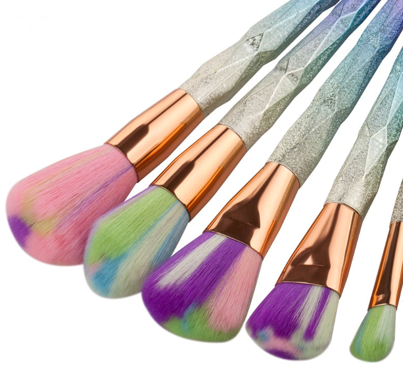 JMT-130442 7-Piece Nylon Makeup Brush Set with Long Plastic Handles, Diamond Foundation Brush Included