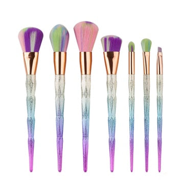 JMT-130442 7-Piece Nylon Makeup Brush Set with Long Plastic Handles, Diamond Foundation Brush Included