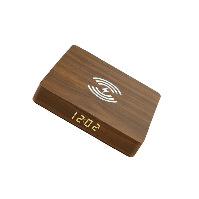 JMT-130698 Wooden Qi Wireless Charger with LED Clock - Fast Charging 10W, 15x15x2.5 CM