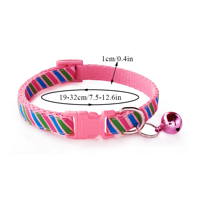 JMT-130826 Twill Patterned Adjustable Pet Collar with Bell - 1.0cm Width, 19-32cm Size Range