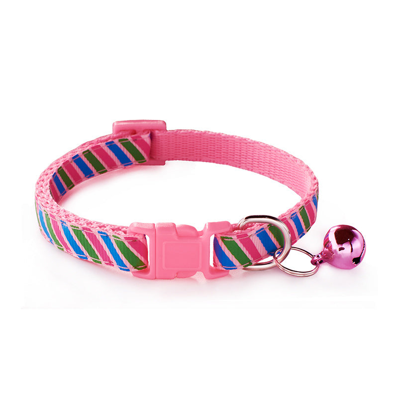 JMT-130826 Twill Patterned Adjustable Pet Collar with Bell - 1.0cm Width, 19-32cm Size Range