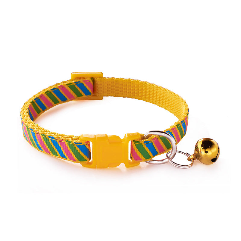 JMT-130826 Twill Patterned Adjustable Pet Collar with Bell - 1.0cm Width, 19-32cm Size Range