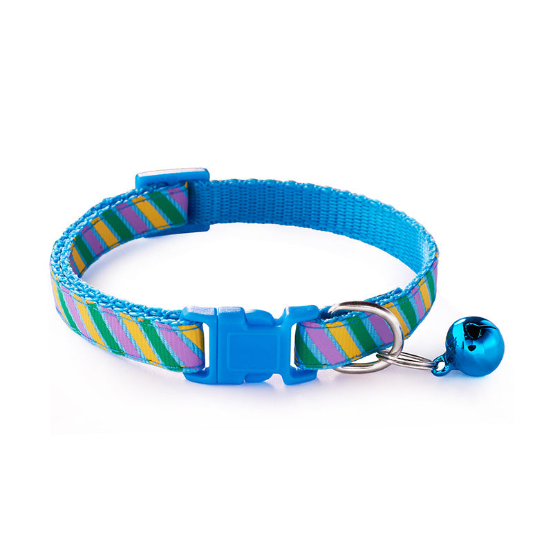 JMT-130826 Twill Patterned Adjustable Pet Collar with Bell - 1.0cm Width, 19-32cm Size Range