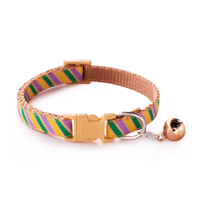 JMT-130826 Twill Patterned Adjustable Pet Collar with Bell - 1.0cm Width, 19-32cm Size Range
