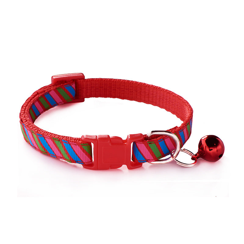 JMT-130826 Twill Patterned Adjustable Pet Collar with Bell - 1.0cm Width, 19-32cm Size Range