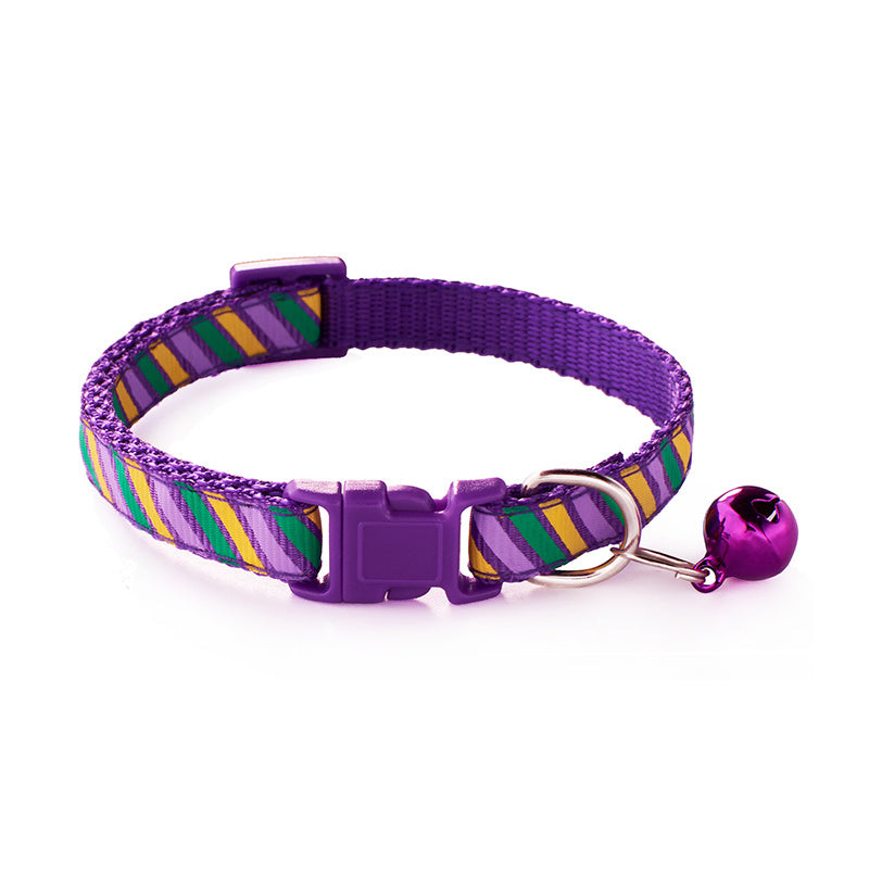 JMT-130826 Twill Patterned Adjustable Pet Collar with Bell - 1.0cm Width, 19-32cm Size Range