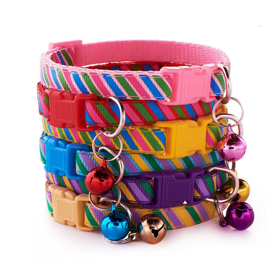 JMT-130826 Twill Patterned Adjustable Pet Collar with Bell - 1.0cm Width, 19-32cm Size Range