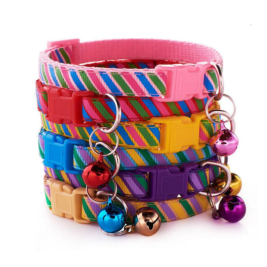 JMT-130826 Twill Patterned Adjustable Pet Collar with Bell - 1.0cm Width, 19-32cm Size Range