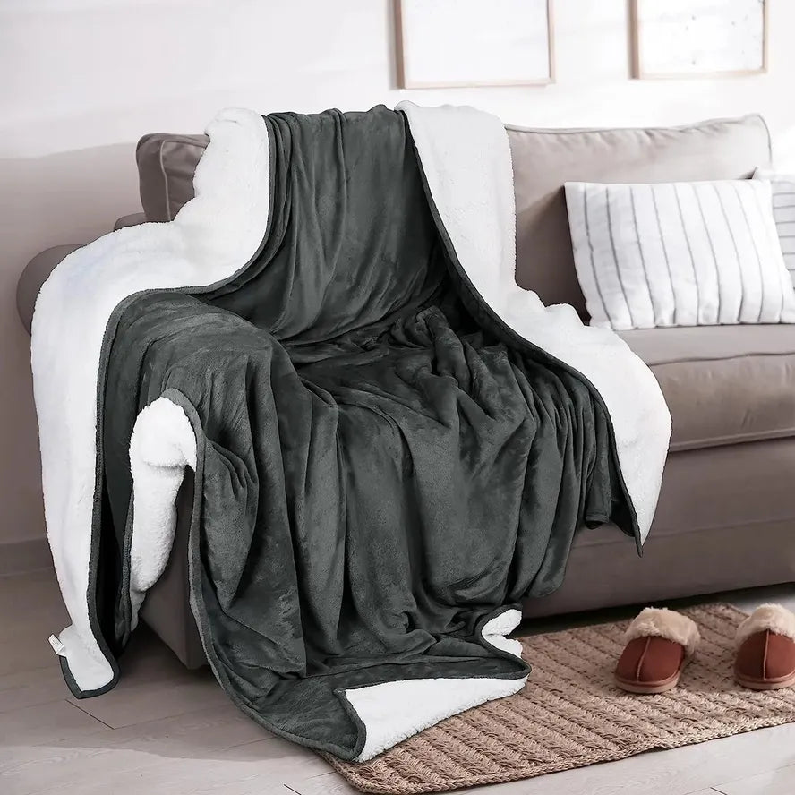 JMT-131082 Reversible Sherpa Fleece Blanket - Thick, Plush, Warm, 50x60 inches, Custom Colours Available
