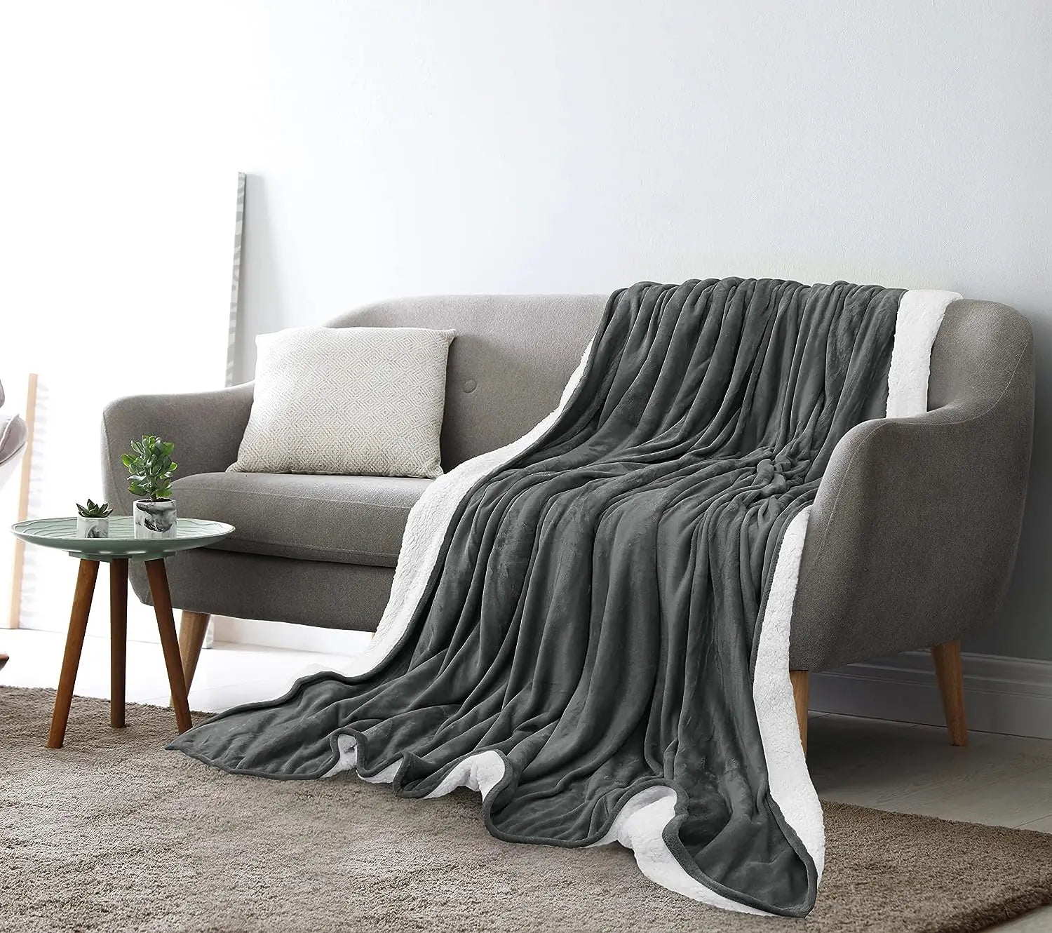 JMT-131082 Reversible Sherpa Fleece Blanket - Thick, Plush, Warm, 50x60 inches, Custom Colours Available