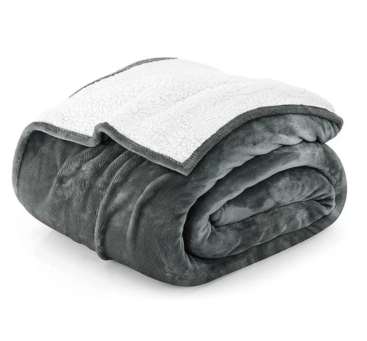 JMT-131082 Reversible Sherpa Fleece Blanket - Thick, Plush, Warm, 50x60 inches, Custom Colours Available