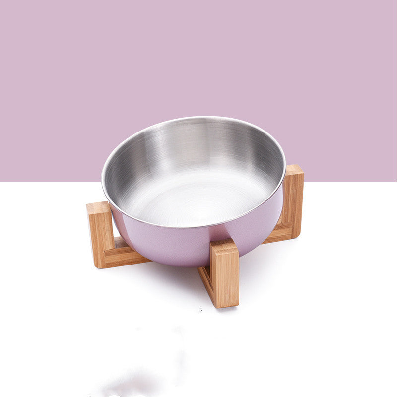 JMT-131338 Adjustable Stainless Steel Pet Bowl with Bamboo Base for Cats and Dogs