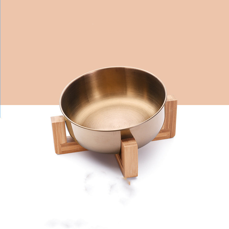JMT-131338 Adjustable Stainless Steel Pet Bowl with Bamboo Base for Cats and Dogs