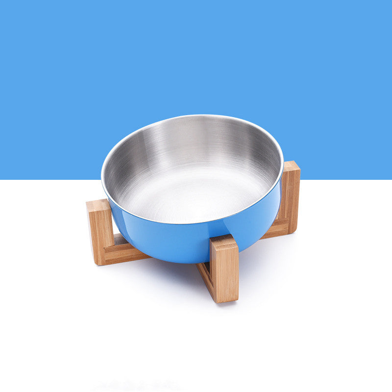 JMT-131338 Adjustable Stainless Steel Pet Bowl with Bamboo Base for Cats and Dogs