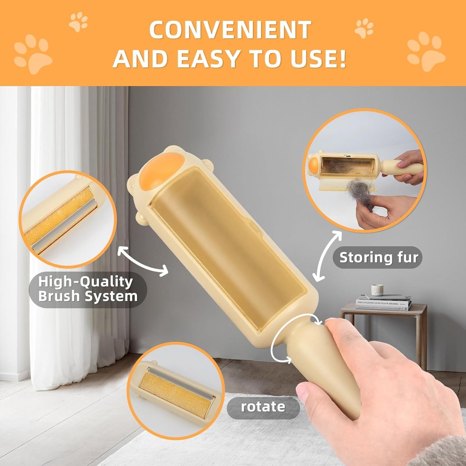 JMT-131402 Pet Hair Remover with Self-Cleaning Base for Efficient Fur Removal from Furniture, Carpets, and Car Seats