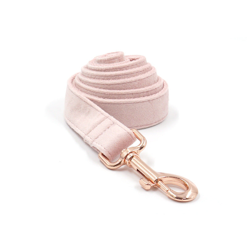JMT-131658 Velvet Rose Gold Dog Collar and Leash Set in Pink - Multiple Sizes Available