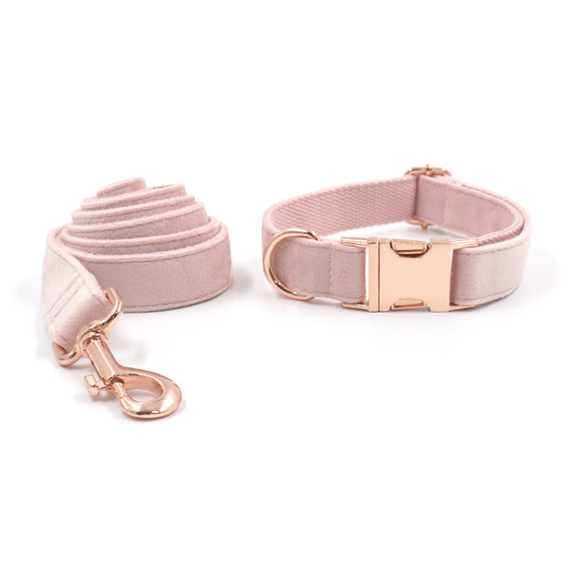 JMT-131658 Velvet Rose Gold Dog Collar and Leash Set in Pink - Multiple Sizes Available