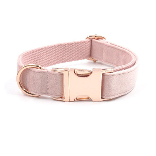 JMT-131658 Velvet Rose Gold Dog Collar and Leash Set in Pink - Multiple Sizes Available