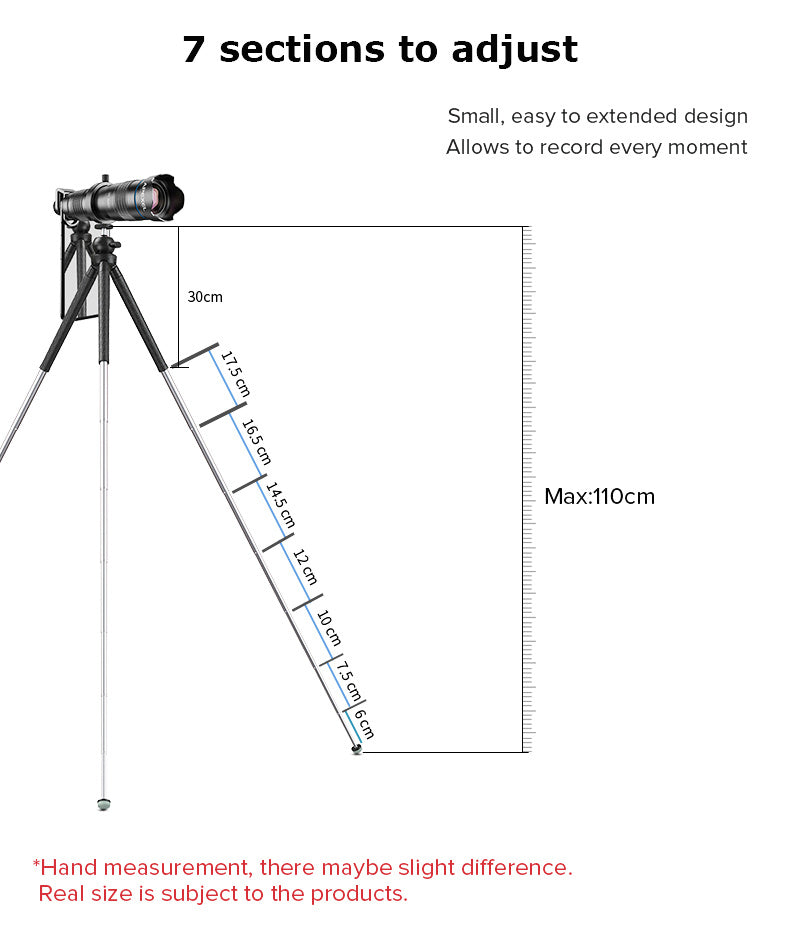 JMT-132170 Adjustable Tripod for iPhone with 7 Sections, High Elastic Rubber, 110CM Max Height, Anti-Skid Design