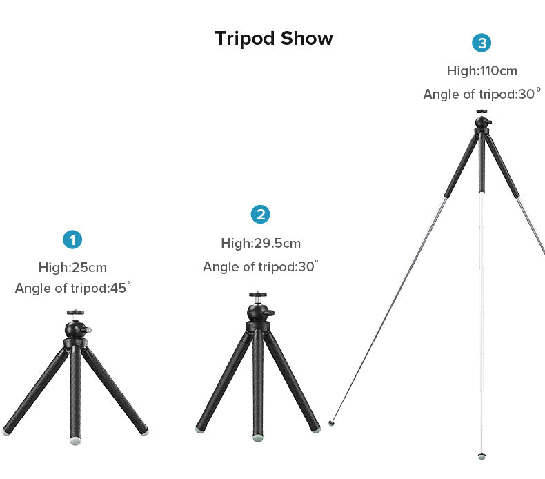 JMT-132170 Adjustable Tripod for iPhone with 7 Sections, High Elastic Rubber, 110CM Max Height, Anti-Skid Design