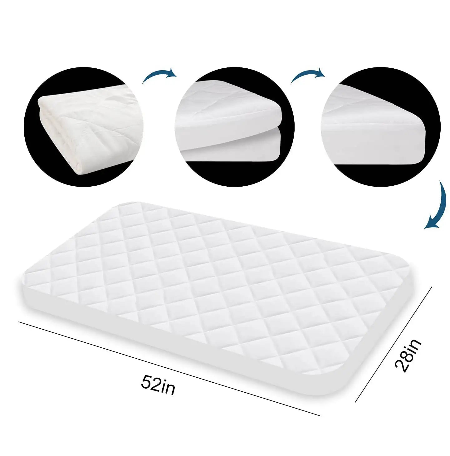 JMT-132234 Waterproof Bamboo Terry Quilted Crib Mattress Protector with Zipper Closure