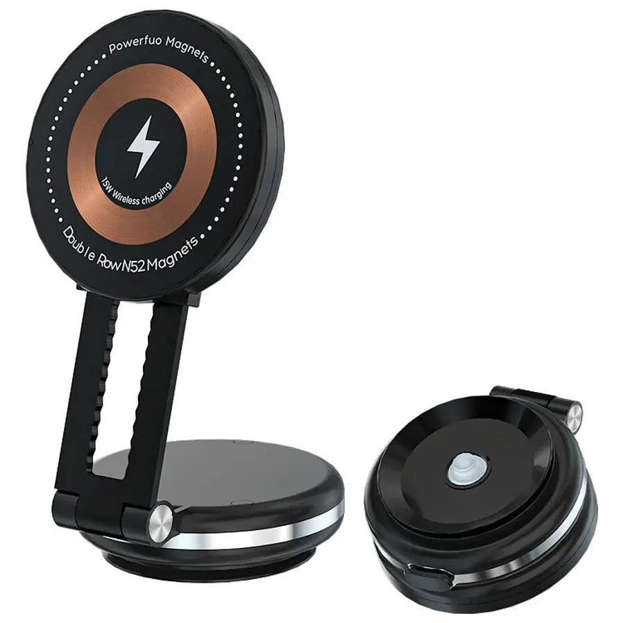 JMT-133130 Double-Sided Magnetic Suction Cup Phone Holder with 15W Wireless Charger for Car Dashboard